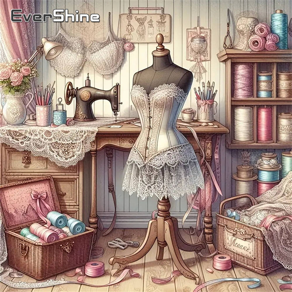 Embroidery Online - Evershine เพชรภาพวาดสุนัขสัตว์การ์ตูนเต็มรูปแบบรอบเพชรโมเสคห้องน้ํา DIY หัตถกรรมชุดตกแต่งบ้าน