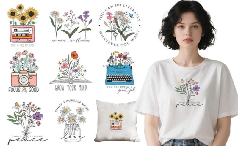 Embroidery On Shirt - สติกเกอร์ลายการ์ตูนดอกไม้สำหรับรีดติดเสื้อผ้า งานปักมือ DIY อุปกรณ์ตกแต่งงานเย็บปักถักร้อย