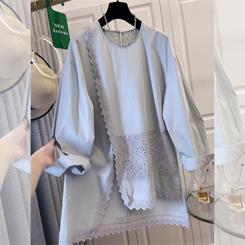 Embroidery White - ซุปเปอร์เอ็น สปริง 2026 เสื้อแขนยาวสไตล์เกาหลีใหม่ ปักลายลูกไม้สีขาว แต่งผ้าปะติดปะต่อ