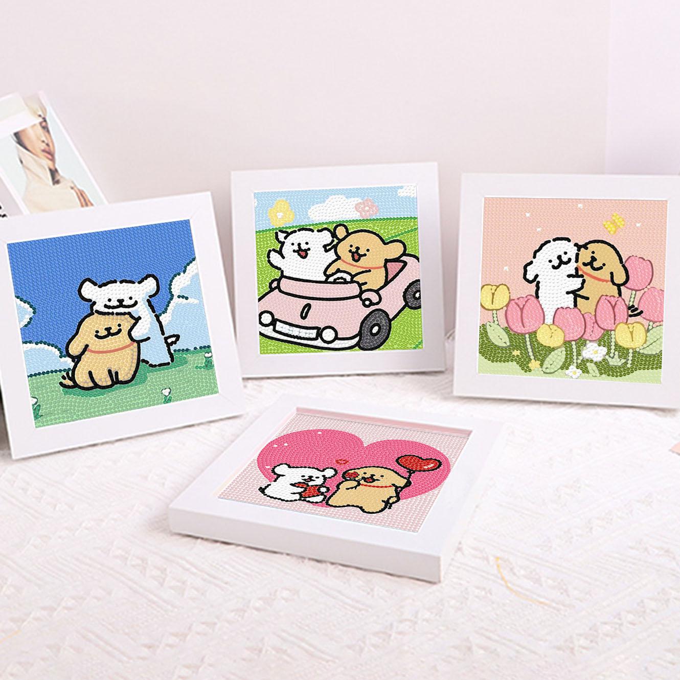 Embroidery Gift Ideas - ภาพวาดตกแต่งกรอบคริสตัลรูปสุนัขการ์ตูน 5D DIY ชุดปักครอสติช ของขวัญวันเกิดสุนัขน่ารัก