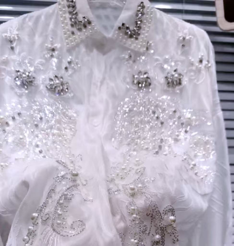 Embroidery On Shirt - ใหม่ใน Sparkle ไข่มุกลูกปัดเพชรเย็บปักถักร้อยเสื้อสําหรับสตรีโคมไฟหลวมสบายๆฤดูร้อน Tops Blusas