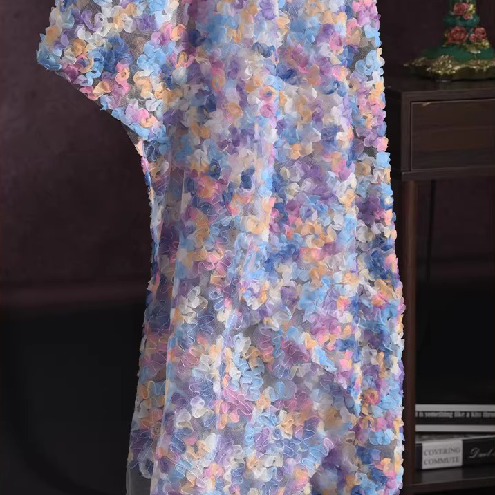 Embroidery Wedding - ผ้าก๊อซใหม่ 1 หลา สำหรับทำเสื้อผ้า ลายปักไล่ระดับสีแบบสร้างสรรค์ ผ้าสำหรับชุดทางการ