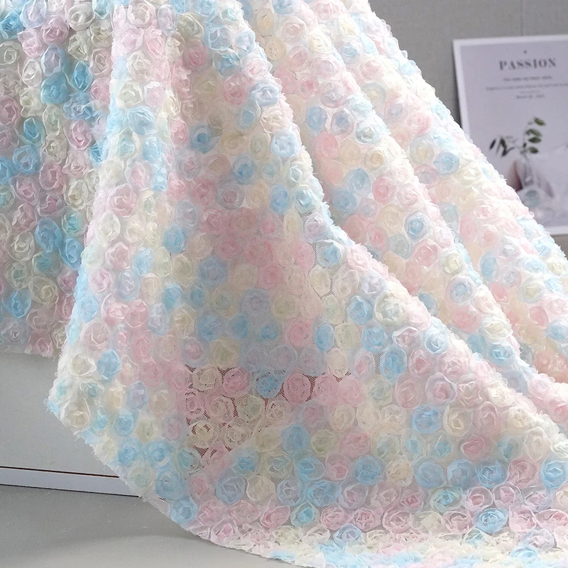 Embroidery Roses - ริบบิ้นผ้าปักลายดอกไม้ 3 มิติ สีสันสดใส ลายดอกกุหลาบและดอกโบตั๋น ผ้าชีฟองตาข่าย