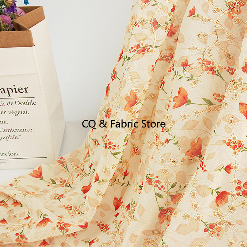 ผ้าชีฟองพิมพ์ลายปักลายดอกกุหลา - Embroidery Roses บทวิจารณ์และราคา
