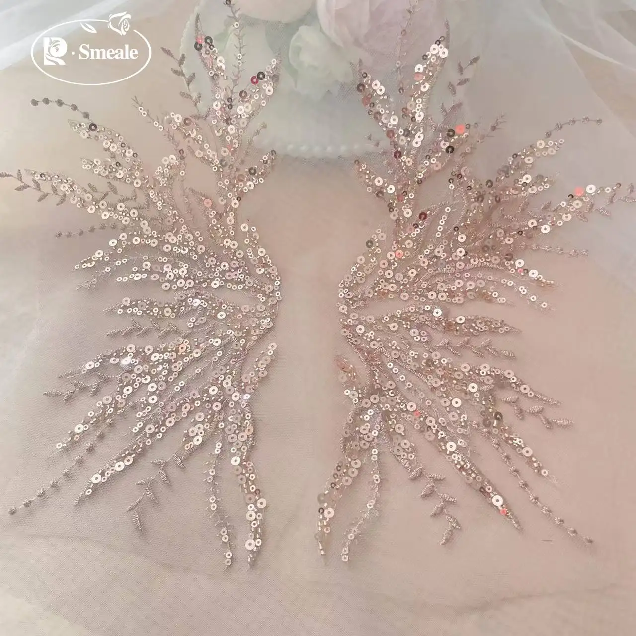 ลูกไม้ปักลายดอกไม้สีโรสโกลด์ปร - Embroidery Roses บทวิจารณ์และราคา