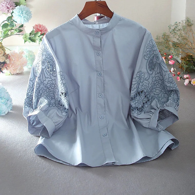 2025 ฤดูร้อนผ้าฝ้าย Stand-up C - Embroidery On Shirt บทวิจารณ์และราคา
