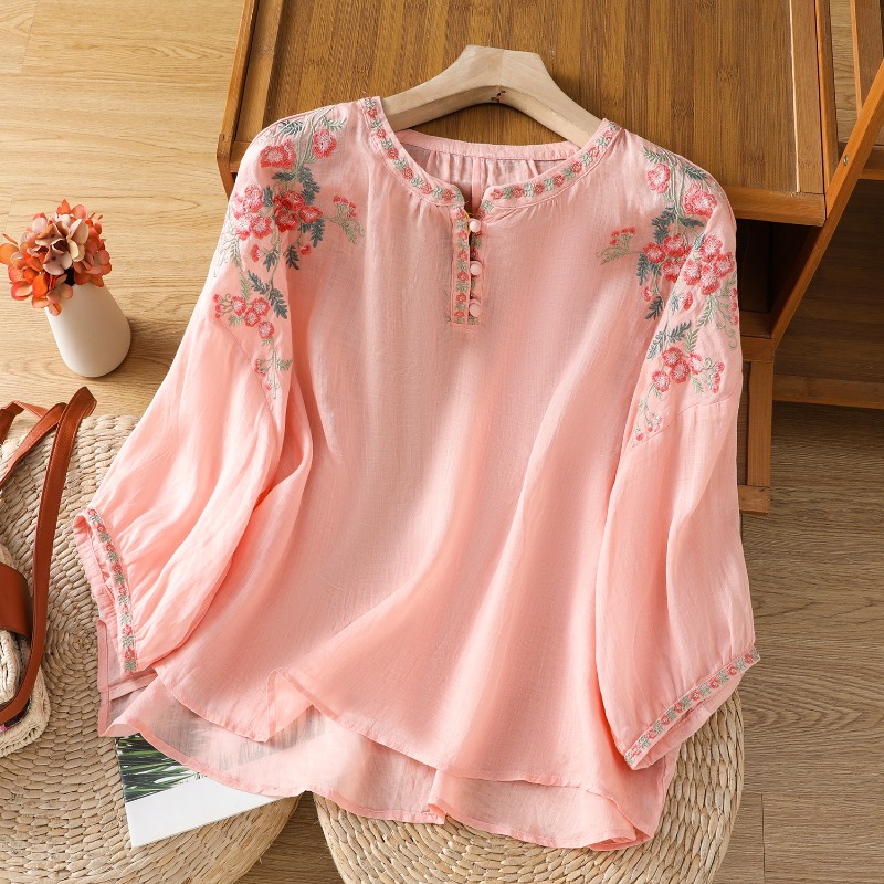 เสื้อผ้าผู้หญิงสไตล์จีนเสื้อวิ - Embroidery On Shirt บทวิจารณ์และราคา