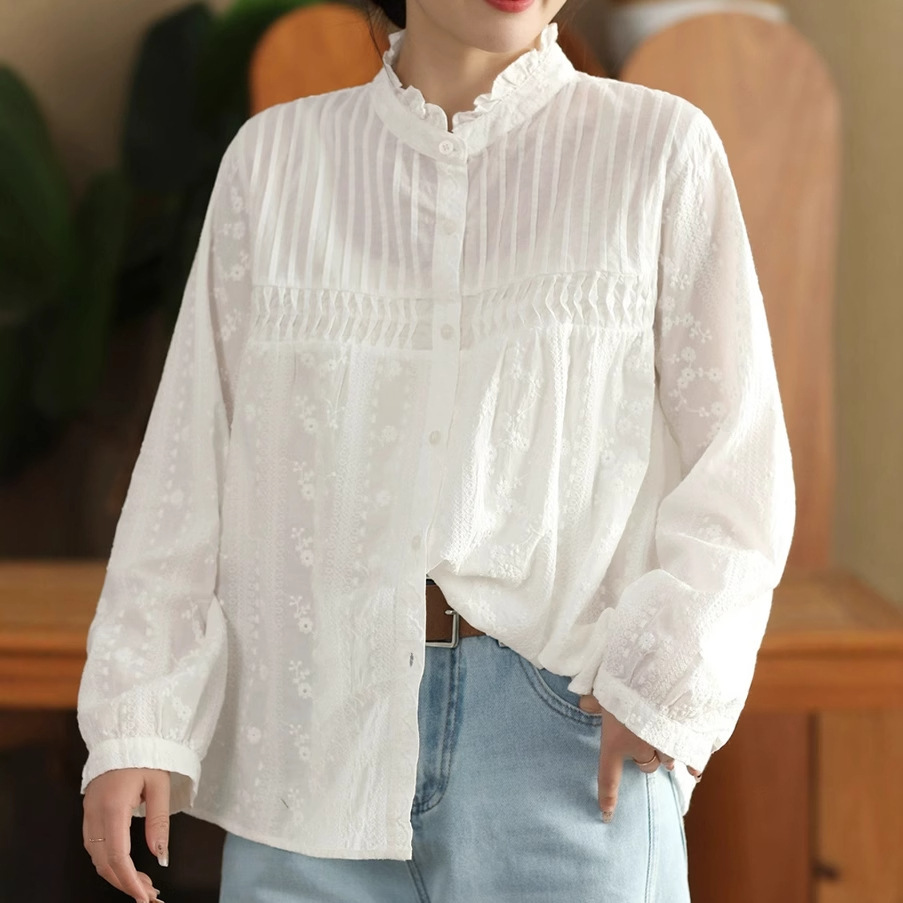 เสื้อเชิ้ตผ้าฝ้ายปักลายสีพื้นส - Embroidery On Shirt บทวิจารณ์และราคา