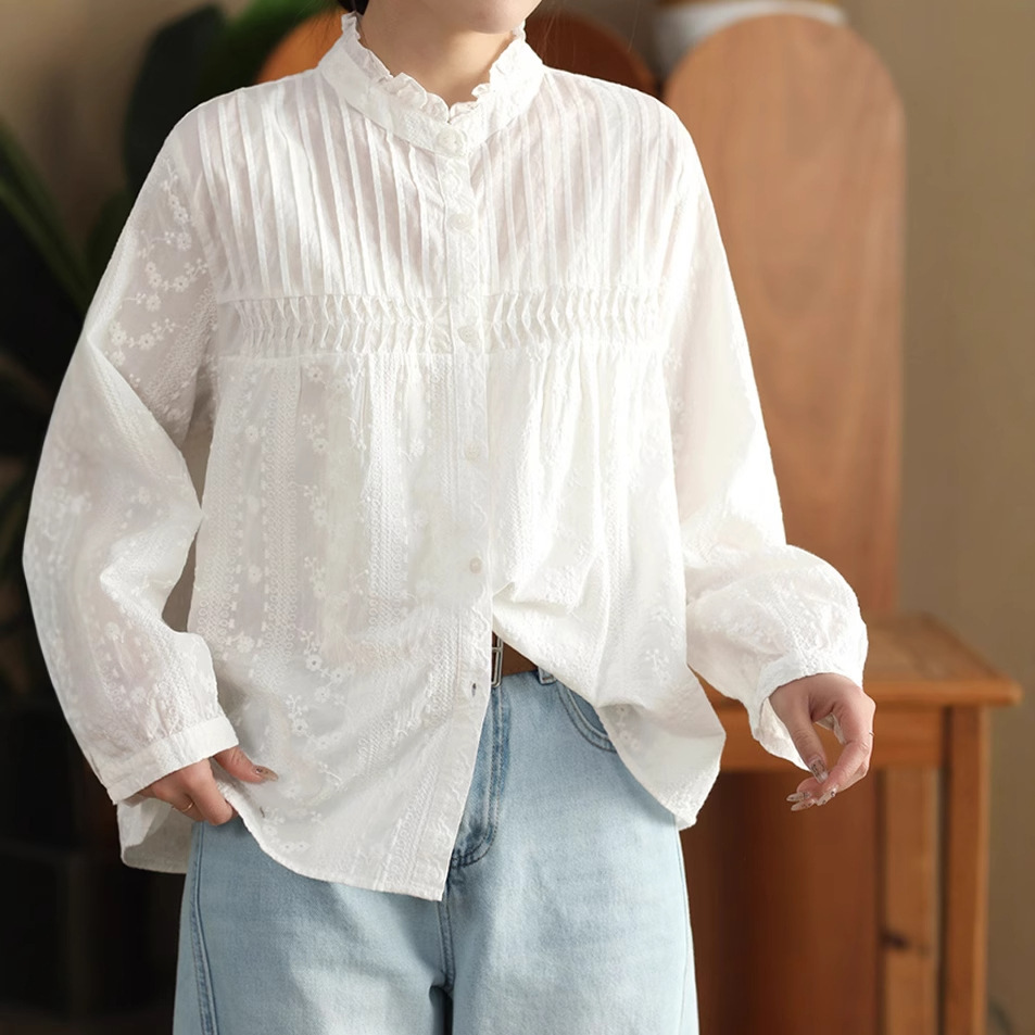 เสื้อเชิ้ตผ้าฝ้ายปักลายสีพื้นส - Embroidery On Shirt บทวิจารณ์และราคา