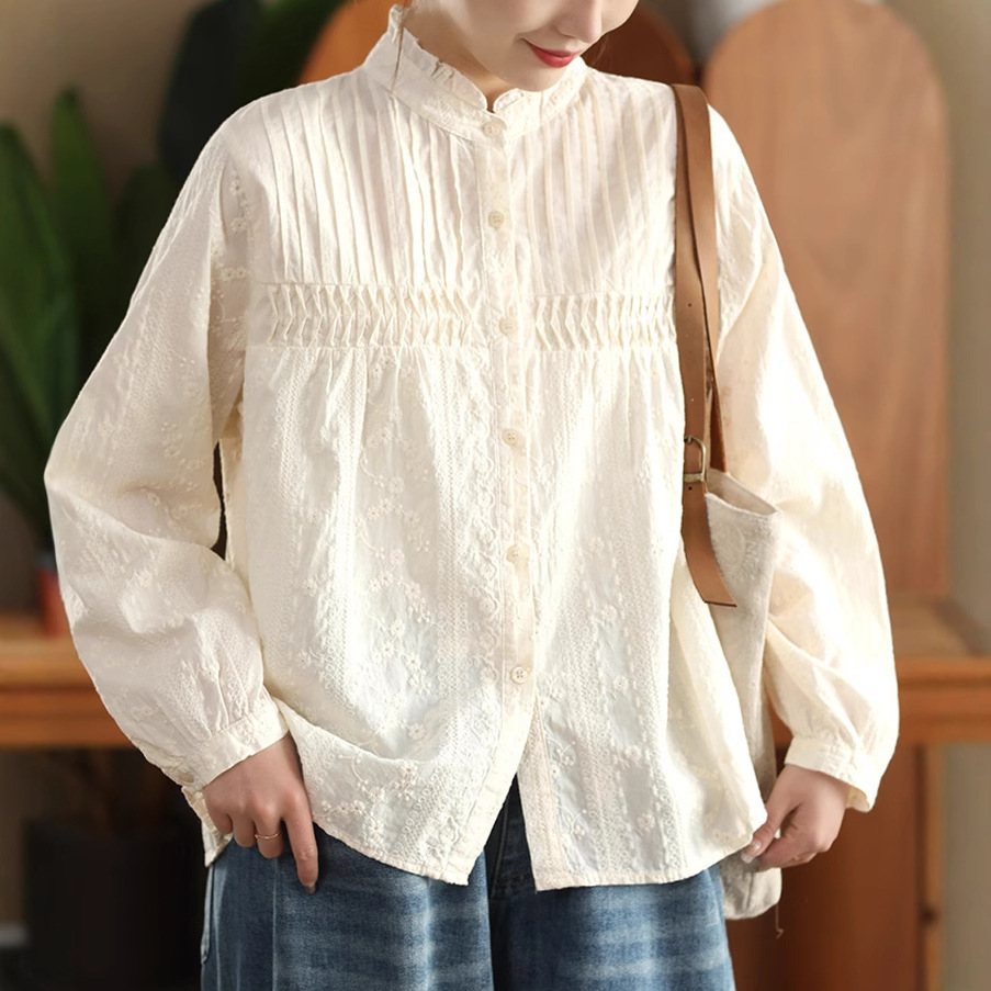 เสื้อเชิ้ตผ้าฝ้ายปักลายสีพื้นส - Embroidery On Shirt บทวิจารณ์และราคา