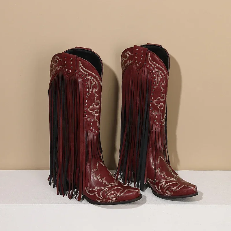 Fringe Rivet Western ผู้หญิงกล - Embroidery Red บทวิจารณ์และราคา