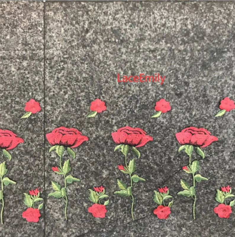 Red Rose ลูกไม้ผ้าดอกไม้เย็บปั - Embroidery Roses บทวิจารณ์และราคา