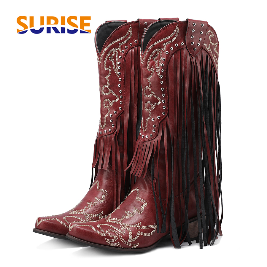 รองเท้าบูทครึ่งน่องคาวบอยตะวัน - Embroidery Red บทวิจารณ์และราคา
