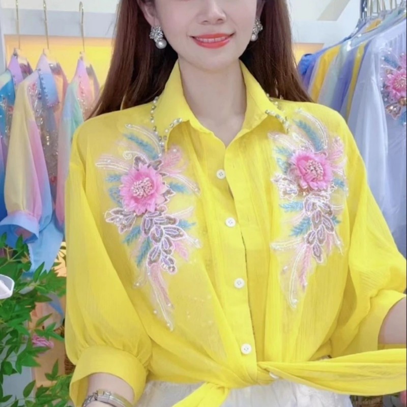 เสื้อเชิ้ตแขนยาวครึ่ง3D ผ้าชีฟ - Embroidery On Shirt บทวิจารณ์และราคา